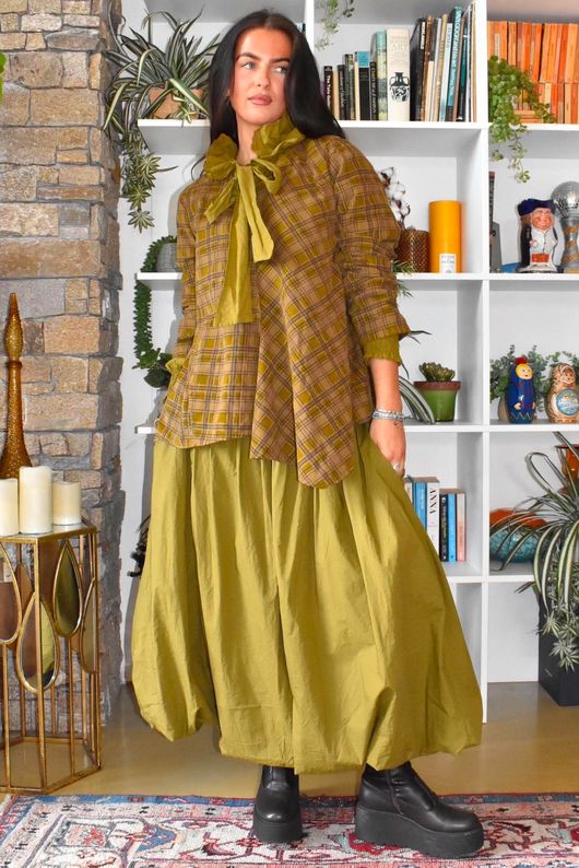 Heritage Needlecord Plaid Swing Top Mucky Olive & Camel